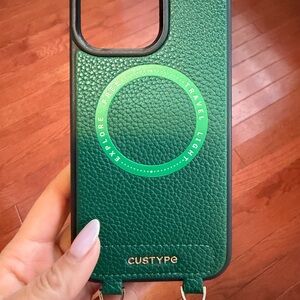 iPhone 14 Promax - Custype Green/Gold Vegan Leather Phone Case